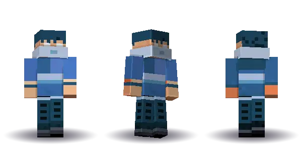 Blue ninja with long hair. Hair is long, the face is happy, the top is kimono and the legs are hakama. Extras: mask. The top colour is #3f6fb5.