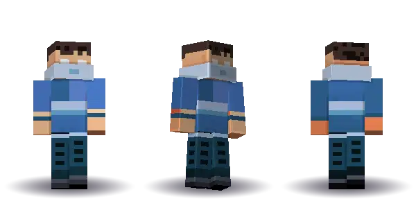 Blue ninja. Hair is short, the face is happy, the top is kimono and the legs are hakama. Extras: mask. The top colour is #3f6fb5.