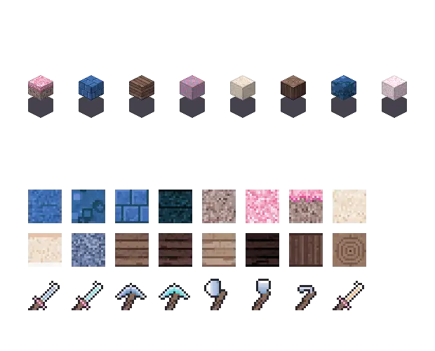 Blue sakura blocks, an original Minecraft texture pack Blocksmith drew from “blue sakura blocks”