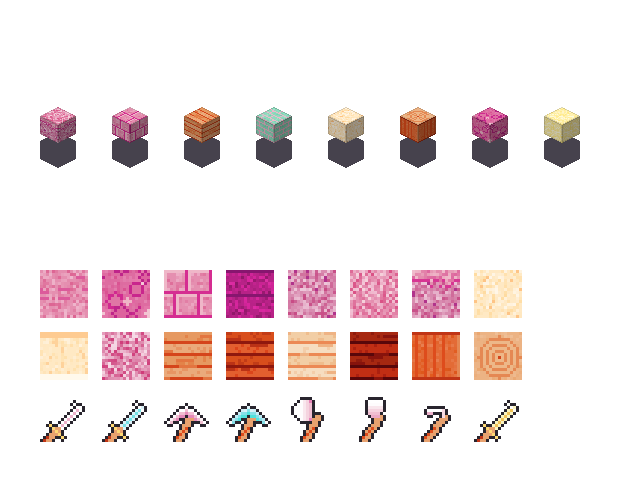 A preview of an original candy-coloured block set drawn by Blocksmith, not a Minecraft texture