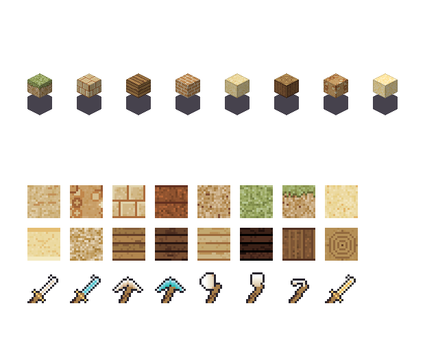 Desert dune blocks. Desert selects the sand palette. The preview is the contact sheet the app shows, not a file taken from the game.