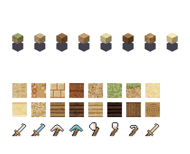 Desert dune blocks. Desert selects the sand palette. The preview is the contact sheet the app shows, not a file taken from the game.