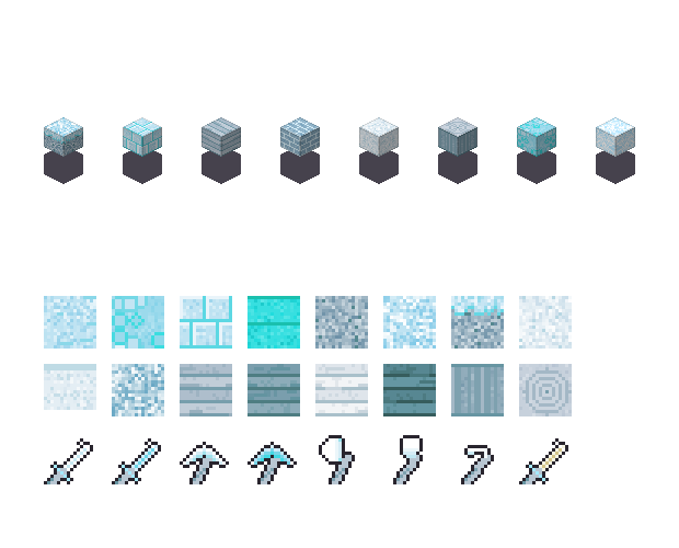 Frozen ice blocks. Frozen selects the ice palette. Every block in the preview is generated from that palette.