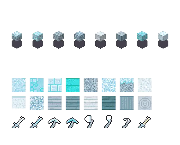 Frozen ice blocks. Frozen selects the ice palette. Every block in the preview is generated from that palette.