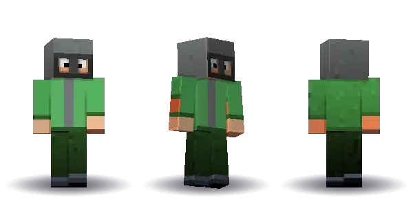 Green cyber jacket with a visor helmet. Hair is short, the face is visor, the top is jacket and the legs are trousers. Extras: helmet. The top colour is #4a9d4f.