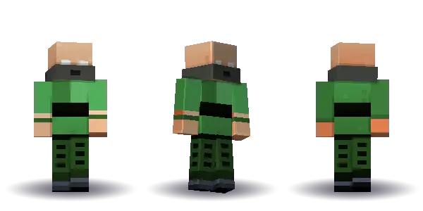 Green ninja bald. Hair is bald, the face is happy, the top is kimono and the legs are hakama. Extras: mask. The top colour is #4a9d4f.