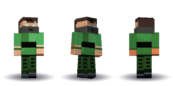 Green ninja with a ponytail. Hair is ponytail, the face is happy, the top is kimono and the legs are hakama. Extras: mask. The top colour is #4a9d4f.