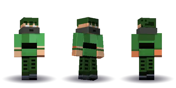 Green ninja with long hair. Hair is long, the face is happy, the top is kimono and the legs are hakama. Extras: mask. The top colour is #4a9d4f.