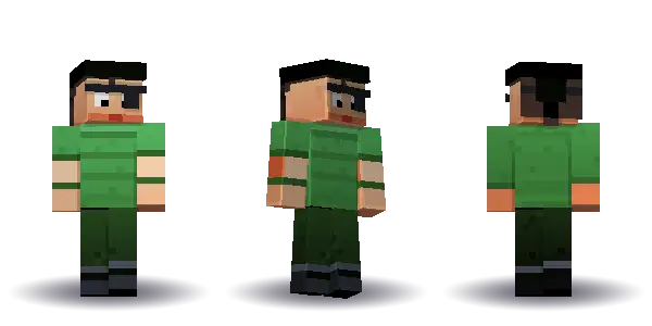 Green pirate with a ponytail with an eyepatch. Hair is ponytail, the face is brave, the top is tee and the legs are boots. Extras: eyepatch, bandana. The top colour is #4a9d4f.