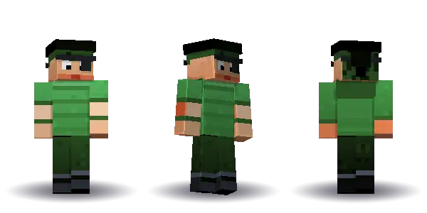 Green pirate with long hair with an eyepatch. Hair is long, the face is brave, the top is tee and the legs are boots. Extras: eyepatch, bandana. The top colour is #4a9d4f.