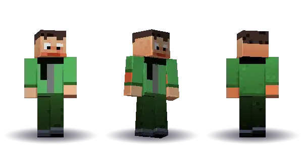 Green snow jacket with a scarf. Hair is short, the face is happy, the top is jacket and the legs are trousers. Extras: scarf. The top colour is #4a9d4f.