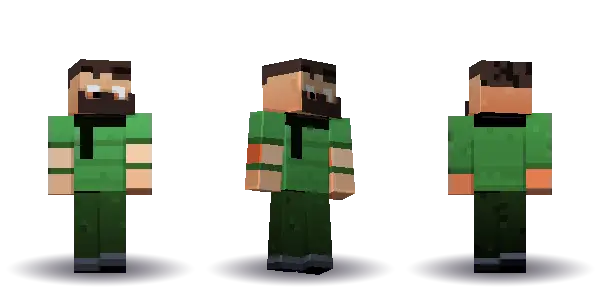 Green winter beard and a scarf. Hair is short, the face is happy, the top is tee and the legs are trousers. Extras: beard, scarf. The top colour is #4a9d4f.