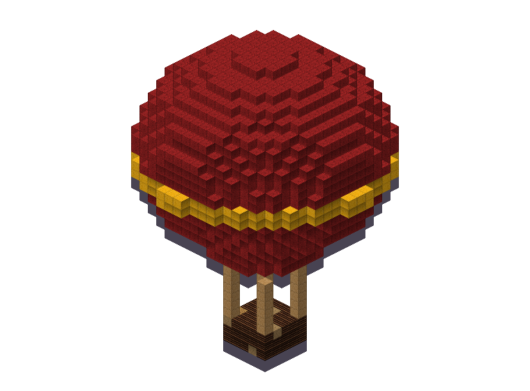 An isometric hot air balloon made of coloured blocks, generated by Blocksmith