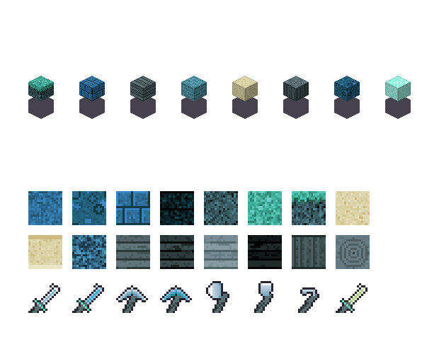 Deep ocean blocks. Rendered by Blocksmith, not a Minecraft screenshot.