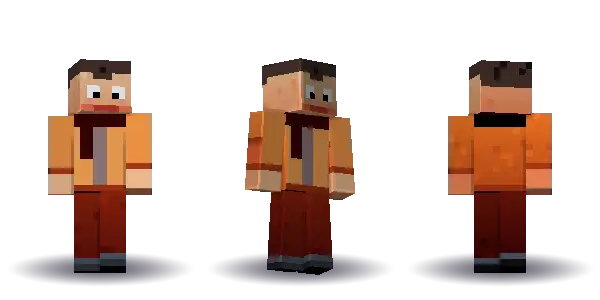 Orange snow jacket with a scarf. Hair is short, the face is happy, the top is jacket and the legs are trousers. Extras: scarf. The top colour is #e07a2f.