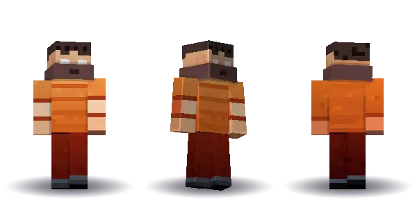 Orange spooky mask. Hair is short, the face is happy, the top is tee and the legs are trousers. Extras: mask. The top colour is #e07a2f.