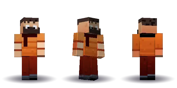 Orange winter beard and a scarf. Hair is short, the face is happy, the top is tee and the legs are trousers. Extras: beard, scarf. The top colour is #e07a2f.