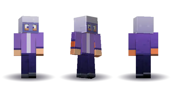 Purple cyber jacket with a visor helmet. Hair is short, the face is visor, the top is jacket and the legs are trousers. Extras: helmet. The top colour is #7a55b5.