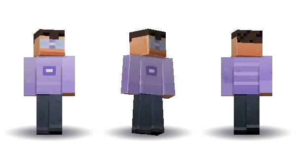 Purple cyber spacesuit with goggles. Hair is short, the face is visor, the top is spacesuit and the legs are trousers. Extras: goggles. The top colour is #7a55b5.