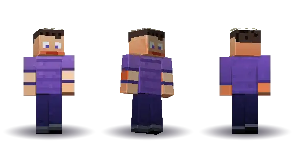 Purple ghost with a halo. Hair is short, the face is happy, the top is tee and the legs are trousers. Extras: halo. The top colour is #7a55b5.