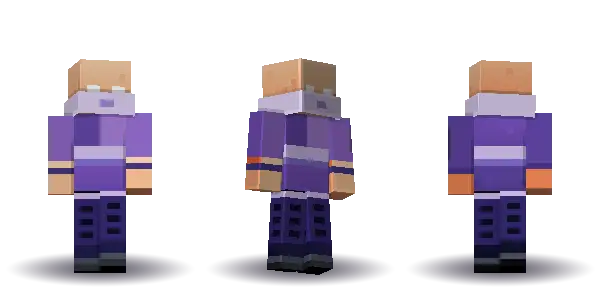 Purple ninja bald. Hair is bald, the face is happy, the top is kimono and the legs are hakama. Extras: mask. The top colour is #7a55b5.