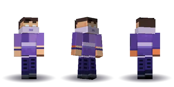 Purple ninja with a ponytail. Hair is ponytail, the face is happy, the top is kimono and the legs are hakama. Extras: mask. The top colour is #7a55b5.