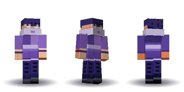 Purple ninja with long hair. Hair is long, the face is happy, the top is kimono and the legs are hakama. Extras: mask. The top colour is #7a55b5.