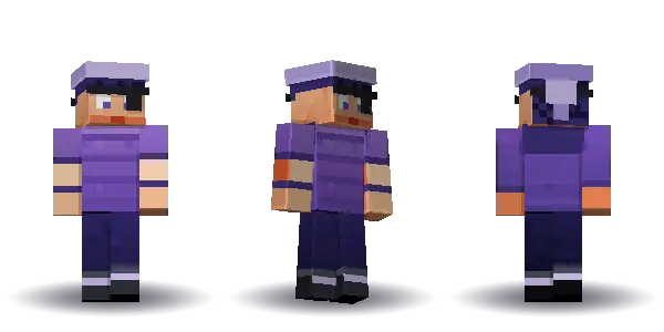 Purple pirate with long hair with an eyepatch. Hair is long, the face is brave, the top is tee and the legs are boots. Extras: eyepatch, bandana. The top colour is #7a55b5.