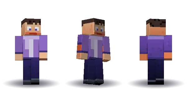 Purple snow jacket with a scarf. Hair is short, the face is happy, the top is jacket and the legs are trousers. Extras: scarf. The top colour is #7a55b5.