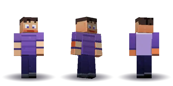 Purple vampire with a cape. Hair is short, the face is happy, the top is tee and the legs are trousers. Extras: cape. The top colour is #7a55b5.