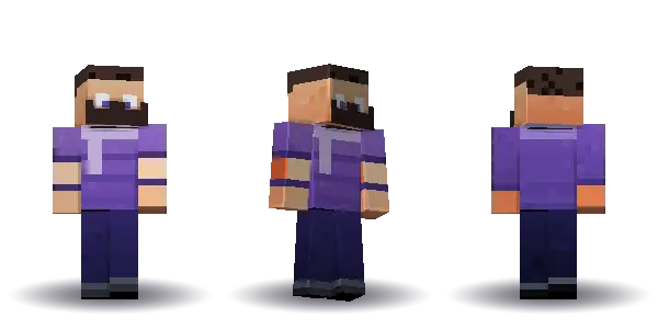 Purple winter beard and a scarf. Hair is short, the face is happy, the top is tee and the legs are trousers. Extras: beard, scarf. The top colour is #7a55b5.