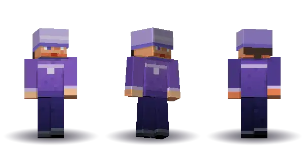 Purple wizard with a ponytail. Hair is ponytail, the face is calm, the top is robe and the legs are trousers. Extras: widebrim. The top colour is #7a55b5.