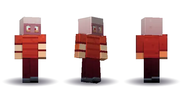 Red bald cyber helmet. Hair is bald, the face is visor, the top is tee and the legs are trousers. Extras: helmet. The top colour is #c0392b.