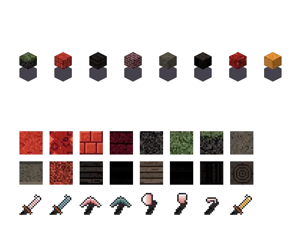 Red gothic blocks, an original Minecraft texture pack Blocksmith drew from “red gothic blocks”