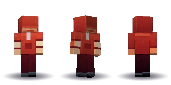 Red hoodie bald. Hair is bald, the face is happy, the top is hoodie and the legs are trousers. No extras. The top colour is #c0392b.