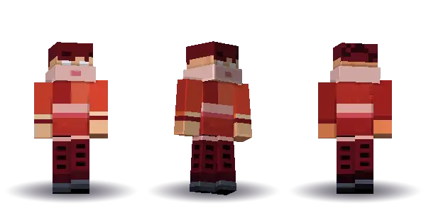 Red ninja with spiky hair. Hair is spiky, the face is happy, the top is kimono and the legs are hakama. Extras: mask. The top colour is #c0392b.