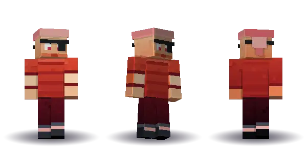 Red pirate bald with an eyepatch. Hair is bald, the face is brave, the top is tee and the legs are boots. Extras: eyepatch, bandana. The top colour is #c0392b.