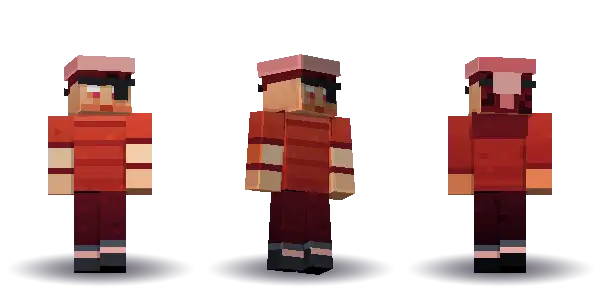Red pirate with long hair with an eyepatch. Hair is long, the face is brave, the top is tee and the legs are boots. Extras: eyepatch, bandana. The top colour is #c0392b.