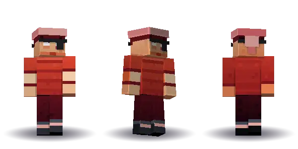 Red pirate with spiky hair with an eyepatch. Hair is spiky, the face is brave, the top is tee and the legs are boots. Extras: eyepatch, bandana. The top colour is #c0392b.