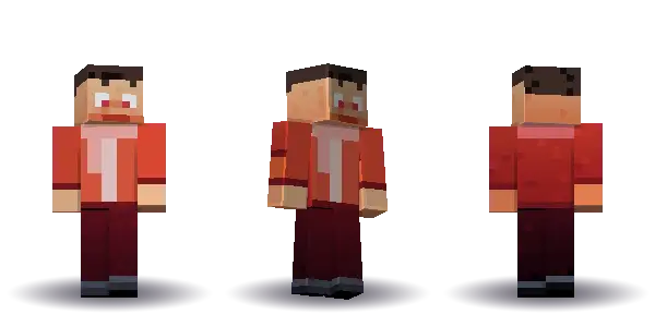 Red snow jacket with a scarf. Hair is short, the face is happy, the top is jacket and the legs are trousers. Extras: scarf. The top colour is #c0392b.