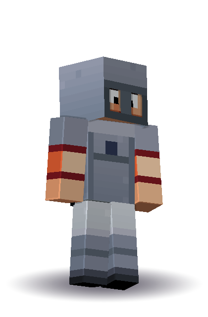 A blocky knight in silver armour and a red cape, drawn by Blocksmith and shown turning slightly toward the viewer