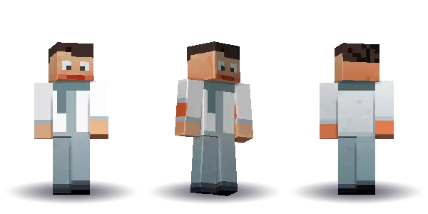 White snow jacket with a scarf. Hair is short, the face is happy, the top is jacket and the legs are trousers. Extras: scarf. The top colour is #e8eaed.