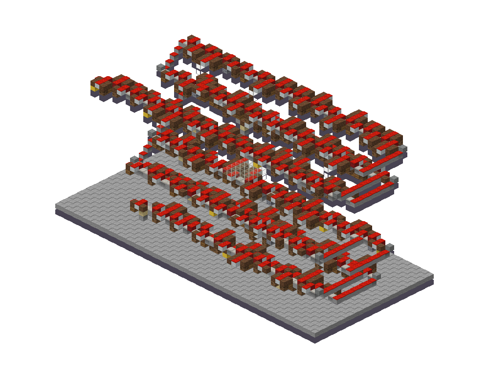 A redstone and note block machine that plays a song, with a glass listening floor in the middle